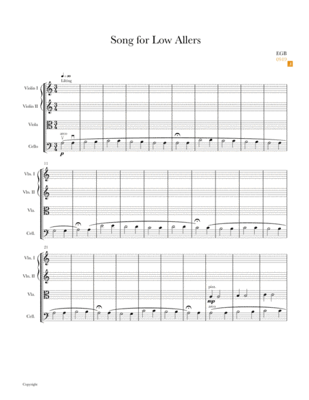 Song for Low Allers. An original work for String Quartet