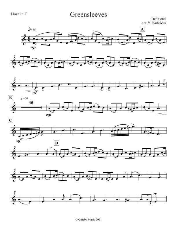 Greensleeves (arr. Robert Whitehead)