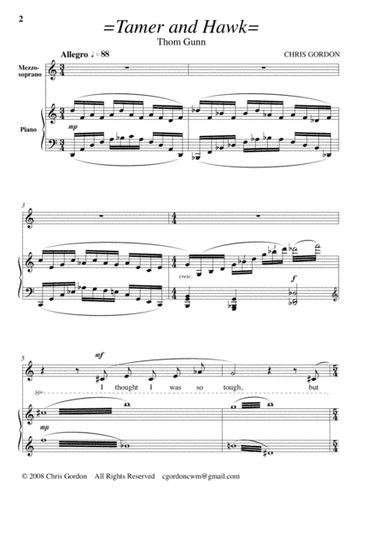Tamer and Hawk (for mezzo-soprano and piano)