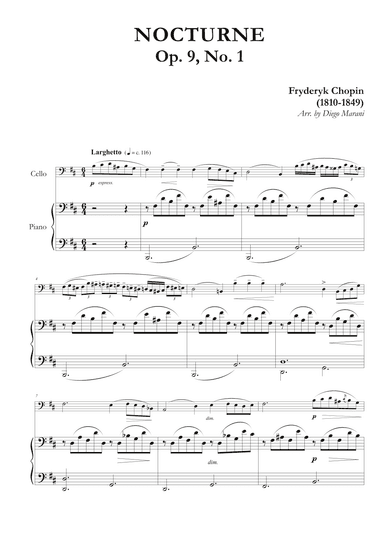 Nocturne Op. 9, No. 1 for Cello and Piano (arr. Diego Marani)