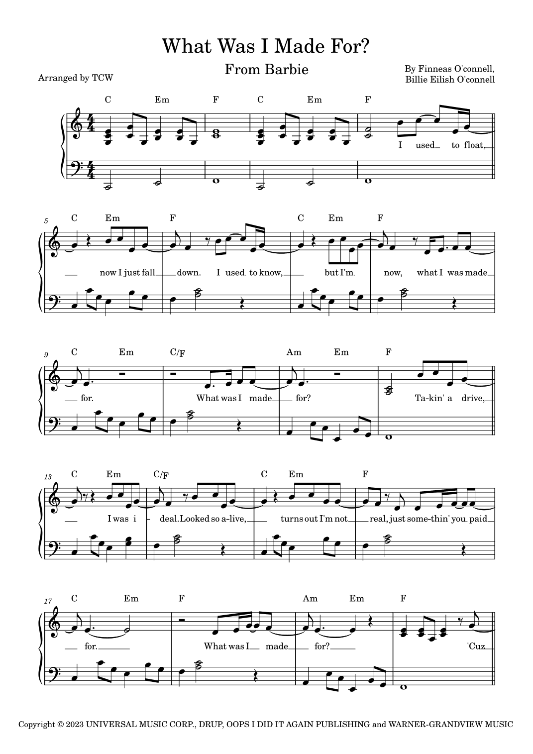 What Was I Made For? (arr. TCW)