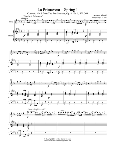 Allegro (i) from La Primavera (Spring) RV. 269 for flute (violin) and piano (arr. K. Krantz)