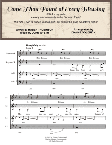 Come Thou Fount of Every Blessing, SSAA a cappella (arr. Dianne Goldrick)
