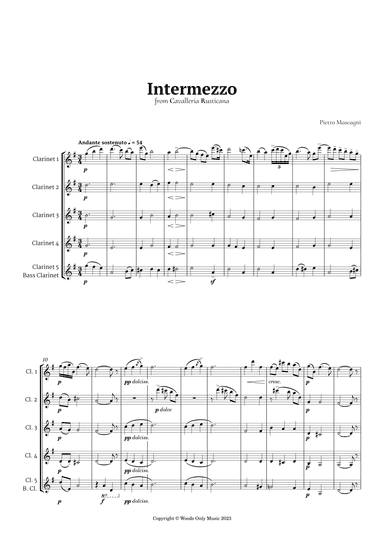 Intermezzo from Cavalleria Rusticana by Mascagni for Clarinet Quintet (arr. Ander)