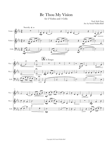 Be Thou My Vision (for 2 violins and 1 cello) (arr. Sarah Wallin Huff)