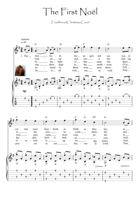 The First Noel guitar fingerstyle (arr. PianoSheetNow)