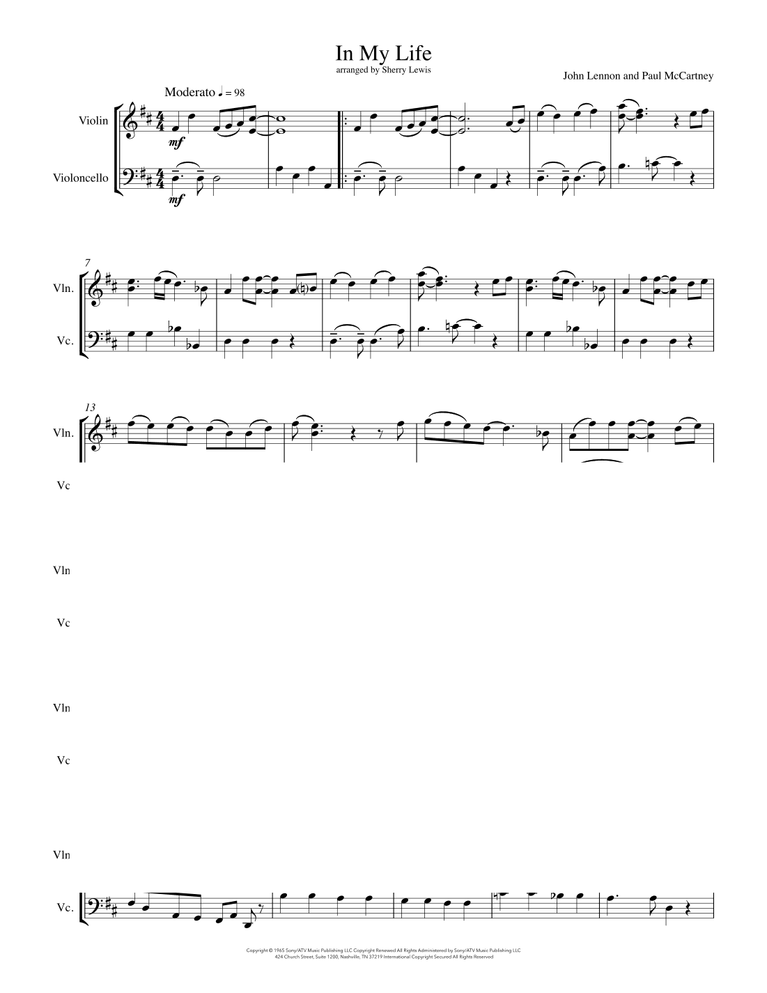 In My Life (arr. Sherry Lewis)