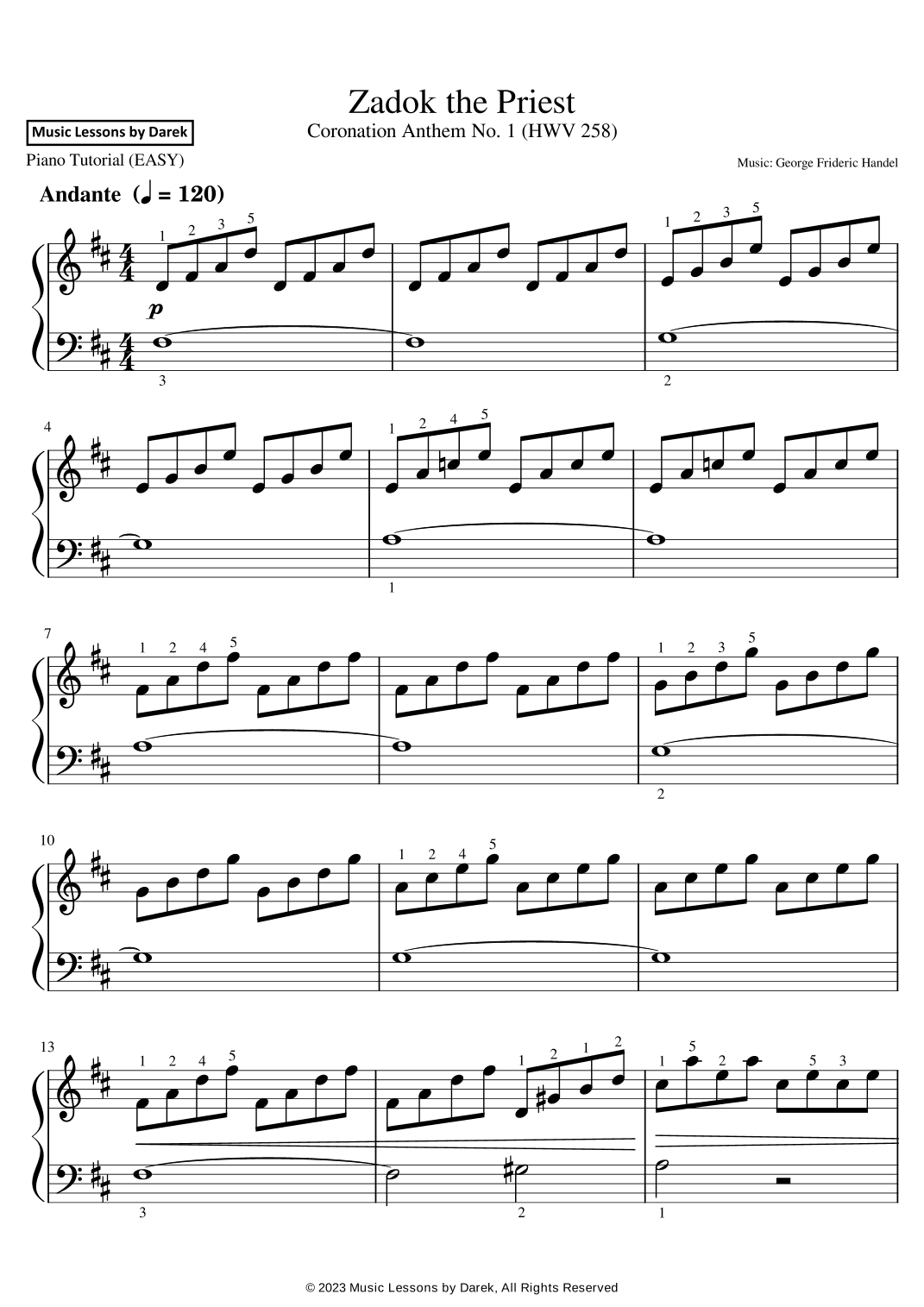 Zadok the Priest (EASY PIANO) Coronation Anthem No. 1 (HWV 258) [George Frideric Handel] (arr. Darek)