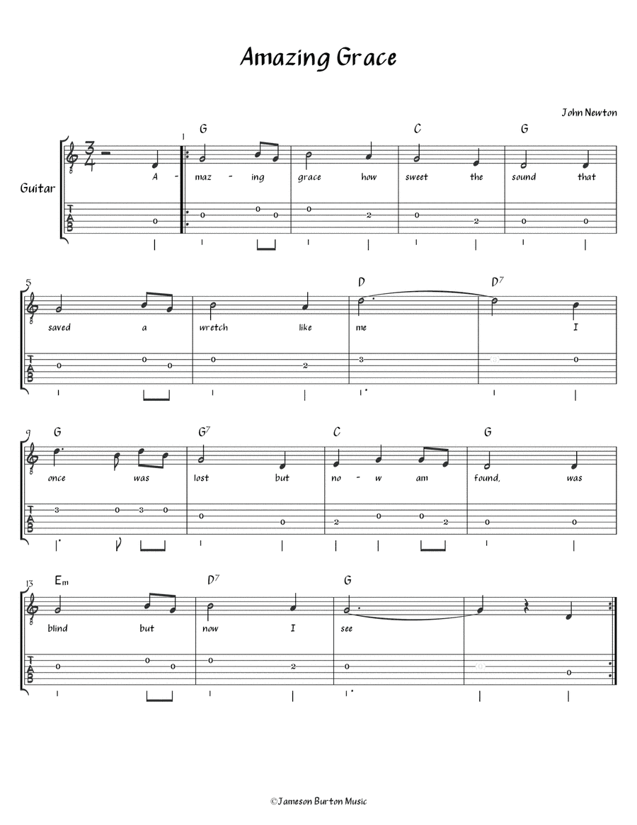 "Amazing Grace" - Guitar w/TAB (arr. Jameson Burton)