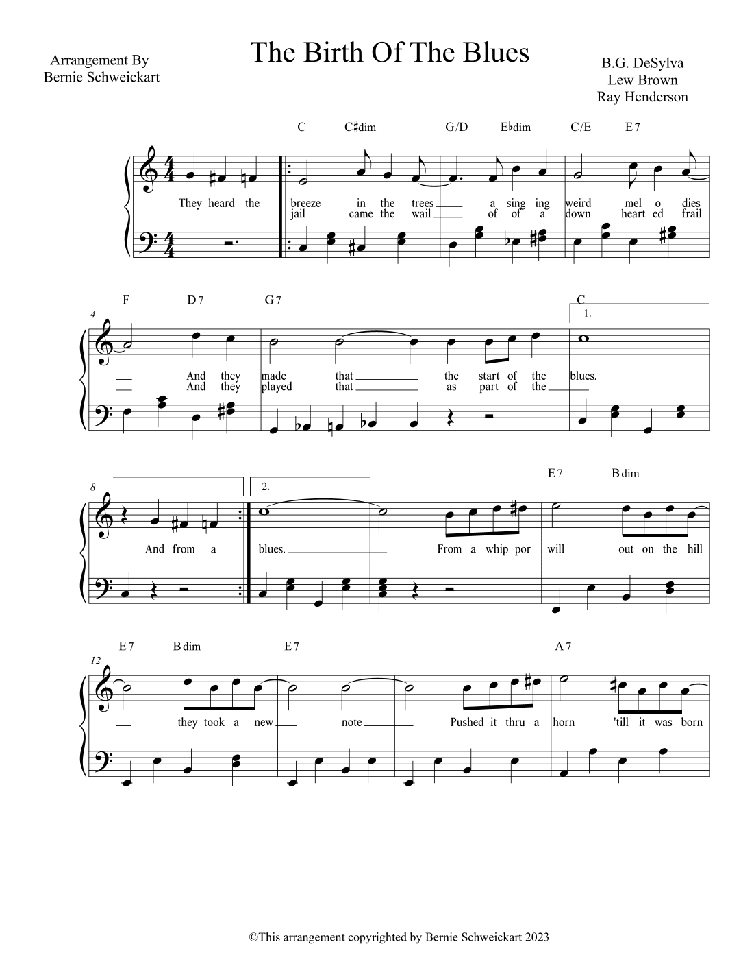 The Birth Of The Blues (arr. Bernie Schweickart)