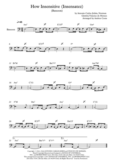 How Insensitive (insensatez) (arr. Andrea Costa)