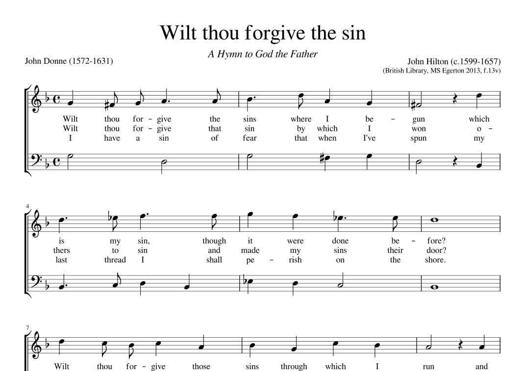 A Hymn to God the Father: Wilt thou forgive that sin (arr. Early Music Scores)