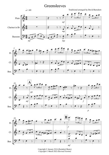 Greensleeves for Wind Trio (arr. David Burndrett)