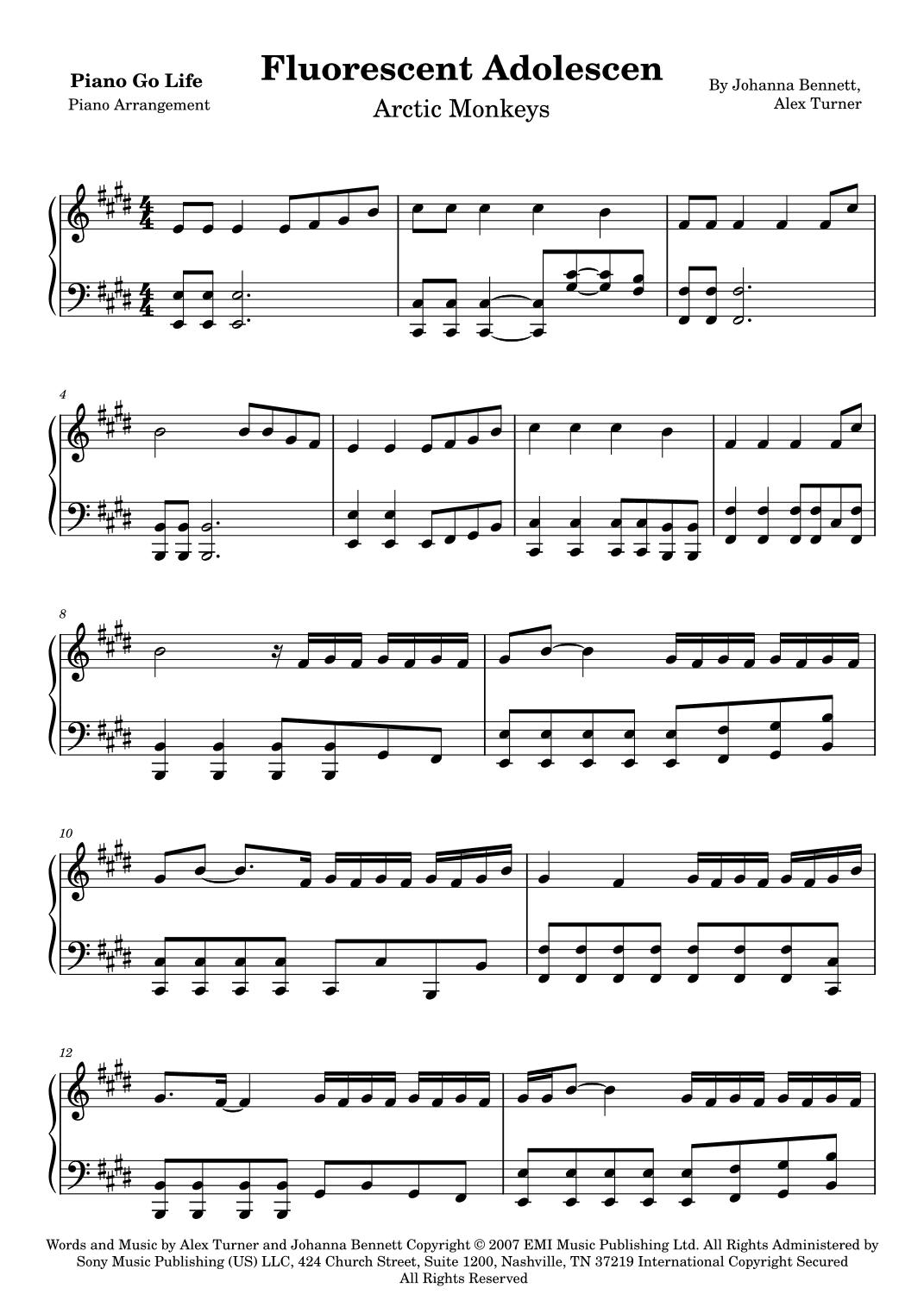 Fluorescent Adolescent (arr. Piano Go Life)