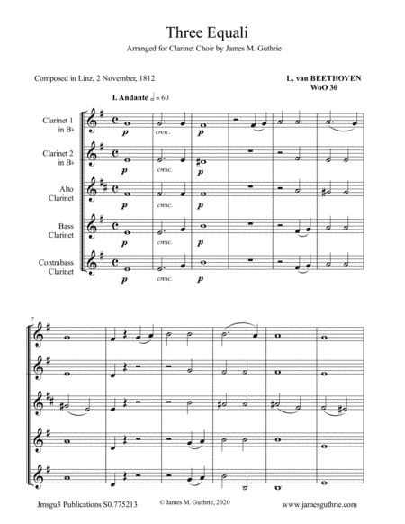 Beethoven: Three Equali WoO 30 for Clarinet Choir (arr. James Guthrie, ASCAP)