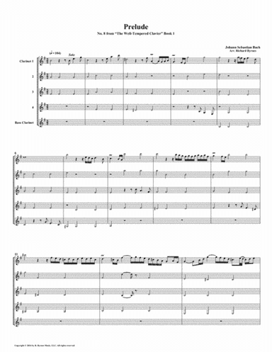 Prelude 08 from  Well-Tempered Clavier, Book 1 (Clarinet Quintet) (arr. Richard Byrnes)