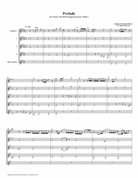 Prelude 08 from  Well-Tempered Clavier, Book 1 (Clarinet Quintet) (arr. Richard Byrnes)