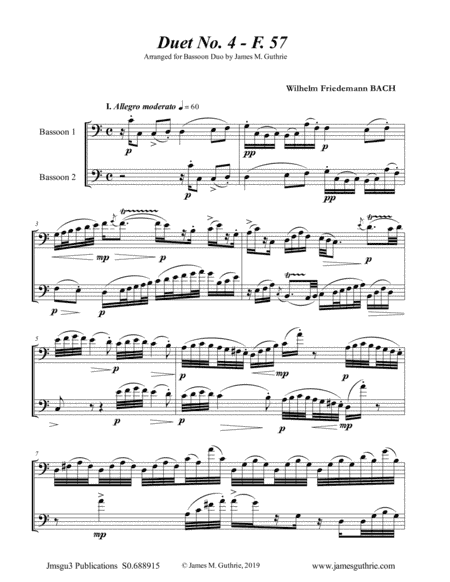 WF Bach: Duet No. 4 for Bassoon Duo (arr. James M. Guthrie, ASCAP)
