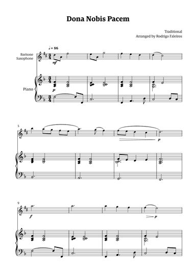 Dona Nobis Pacem - for baritone saxophone (with piano accompaniment) (arr. Rodrigo Faleiros)