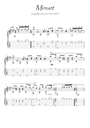 Minuet de Boccherini guitar solo (arr. PianoSheetNow)