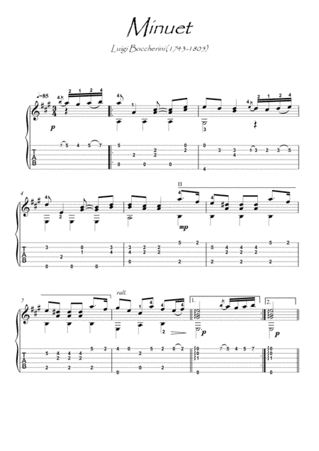 Minuet de Boccherini guitar solo (arr. PianoSheetNow)