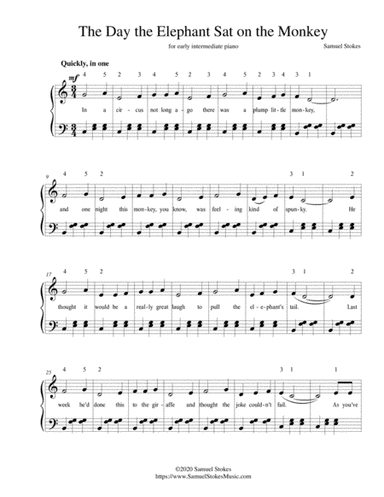 The Day the Elephant Sat on the Monkey - for early intermediate piano (optional voice)