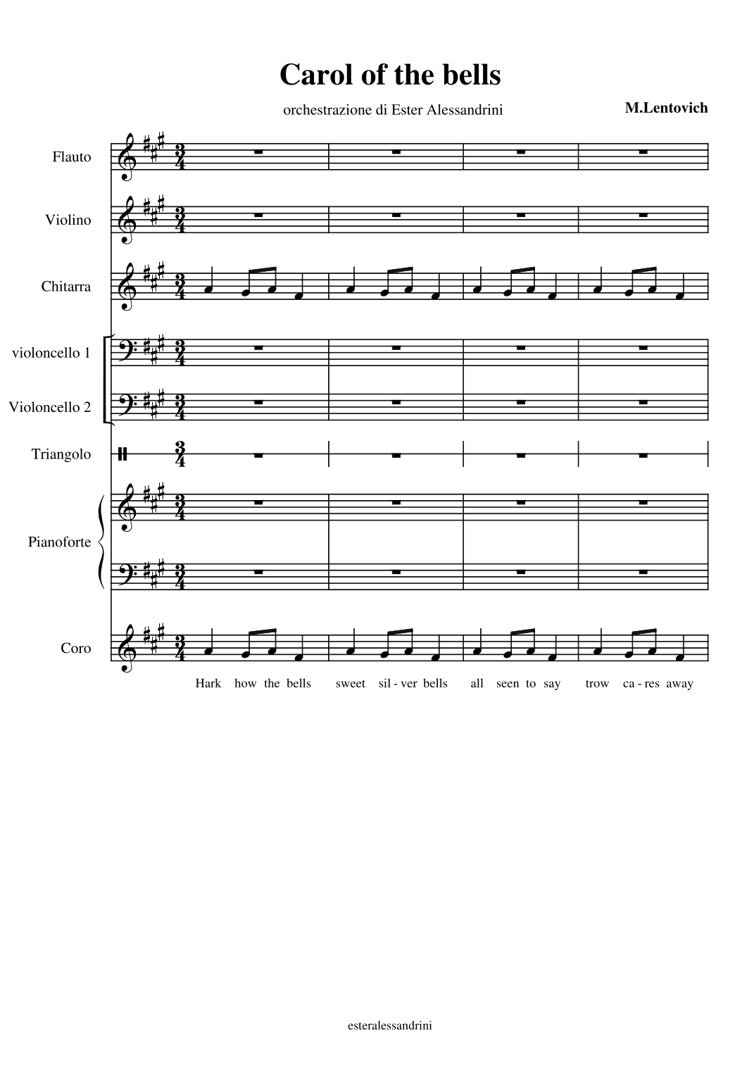Carol of the bells. Only Score (arr. Ester Alessandrini)