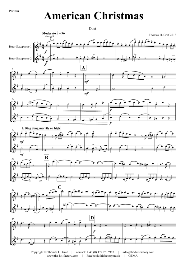 American Christmas - Mash up Rondo of best Christmas Songs - Tenor Saxophone Duet (arr. Thomas Graf)