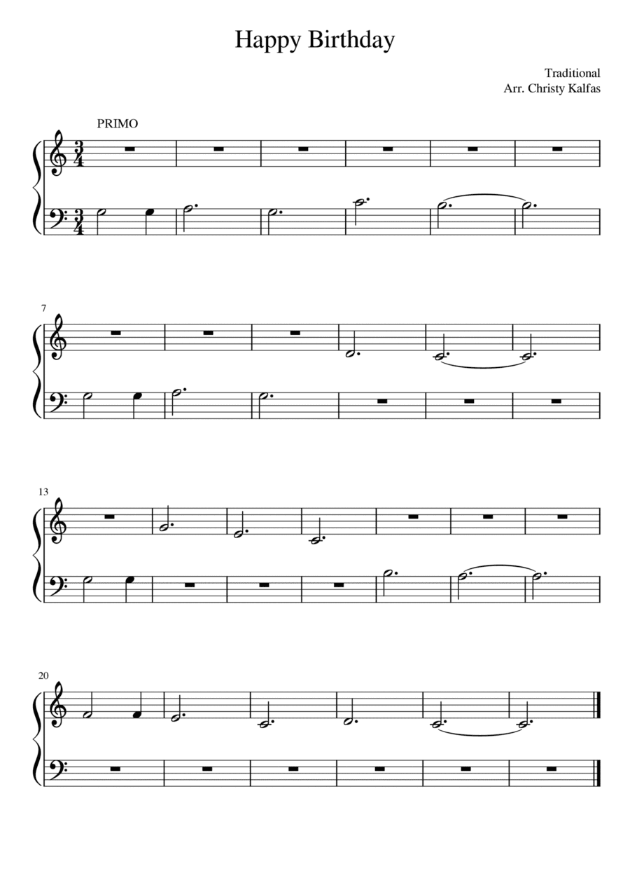 Happy Birthday - easy piano trio (Middle C 5-finger position) (arr. Christy Kalfas)