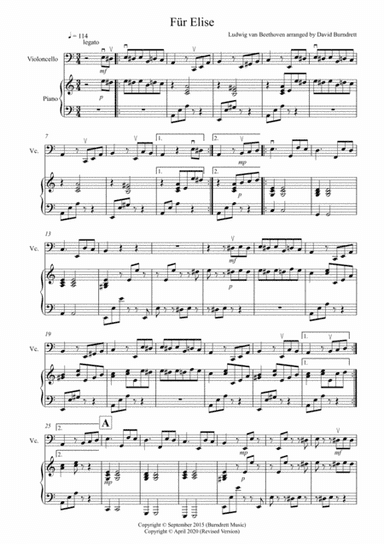 Fur Elise for Cello and Piano (arr. David Burndrett)