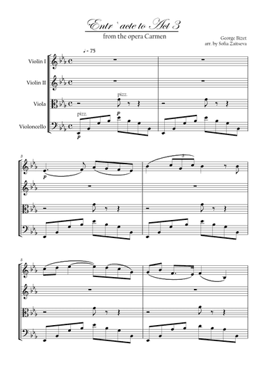 Entr'acte from Carmen arr. for String Quartet (arr. Sofia Zaitseva)