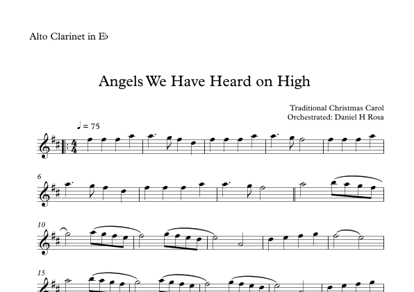 Angels We Have Heard on High  - Gloria in excelsi Deo - Easy Eb Alto Clarinet (arr. Daniel H Rosa)