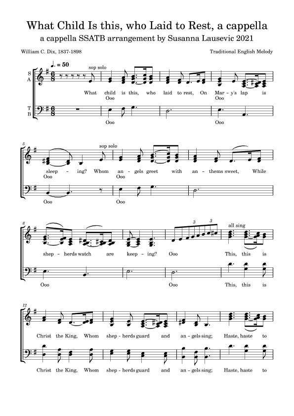 What Child Is This, a cappella, SSATB (arr. Susanna Lausevic)