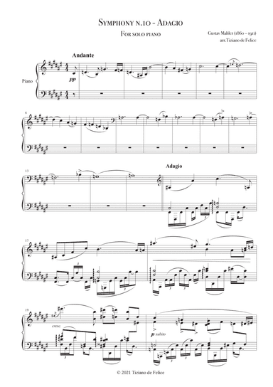 Mahler Symphony 10 Adagio (Piano) (arr. Tiziano de Felice)