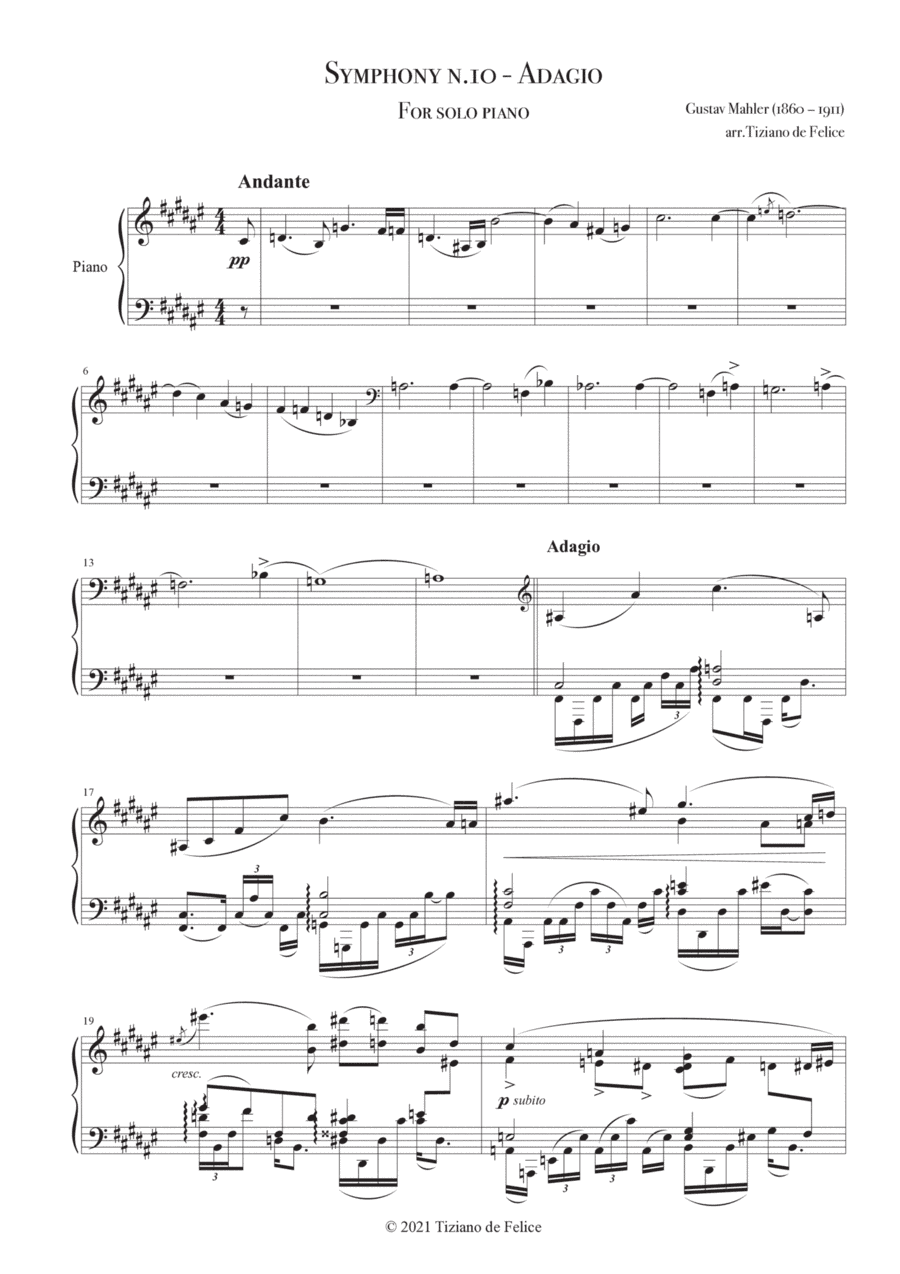 Mahler Symphony 10 Adagio (Piano) (arr. Tiziano de Felice)
