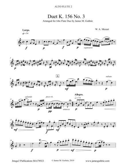 Mozart: Duet K. 156 No. 3 for Alto Flute Duo (arr. James M. Guthrie, ASCAP)