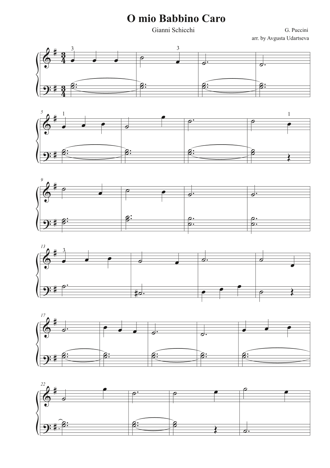 Aria "O mio Babbino Caro" - opera Gianni Schicchi - for piano (arr. Avgusta Udartseva)