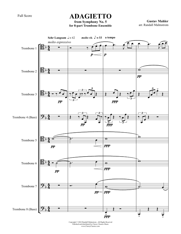 Adagietto from Symphony No. 5 for 8-part Trombone Ensemble (arr. Randall Malmstrom)