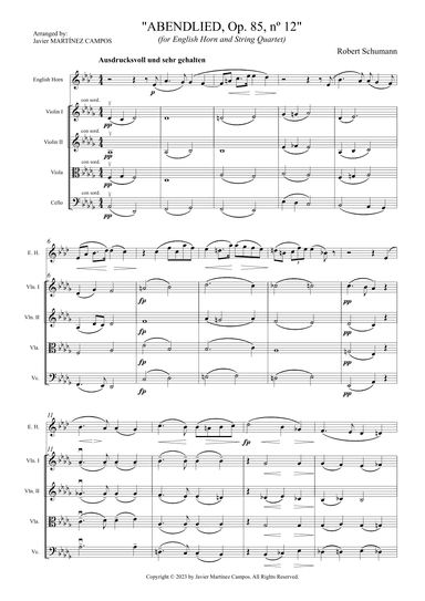 Abendlied Op. 85, nº 12 (English Horn & string quartet) - Score Only (arr. Javier MARTÍNEZ CAMPOS)