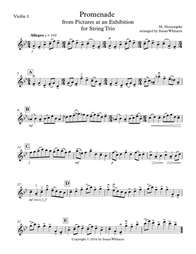 Promenade from Pictures at an Exhibition for String Trio (arr. Susan Whitacre)