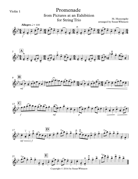 Promenade from Pictures at an Exhibition for String Trio (arr. Susan Whitacre)