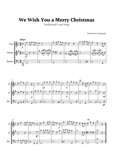 We Wish you a Merry Christmas for Woodwind Trio (arr. Rika K.)