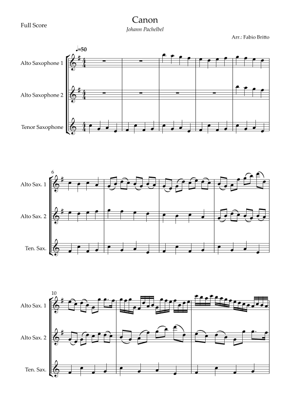 Canon - Johann Pachelbel (Wedding/Reduced Version) for Saxophone Trio (arr. Fabio Britto)