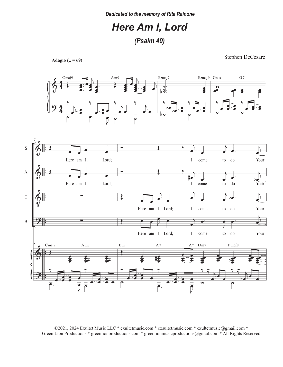 Here Am I, Lord (Psalm 40) (Vocal Quartet - (SATB)