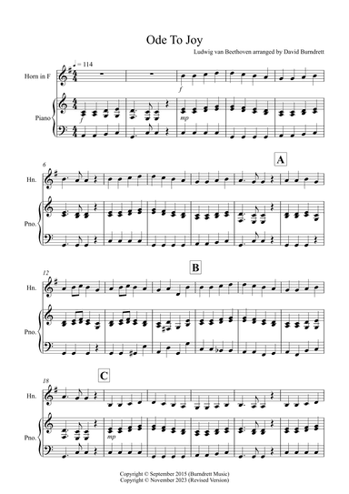 Ode to Joy for French Horn and Piano (arr. David Burndrett)
