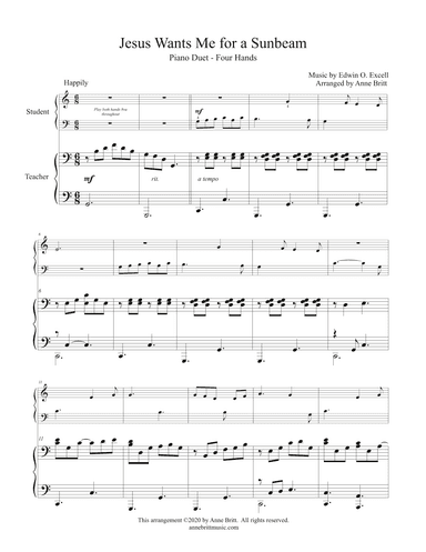Jesus Wants Me for a Sunbeam (elementary student/teacher piano duet) (arr. Anne Britt)