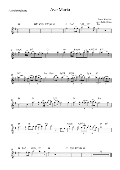 Ave Maria (Franz Schubert) for Alto Saxophone Solo with Chords (Simplified) (arr. Fabio Britto)