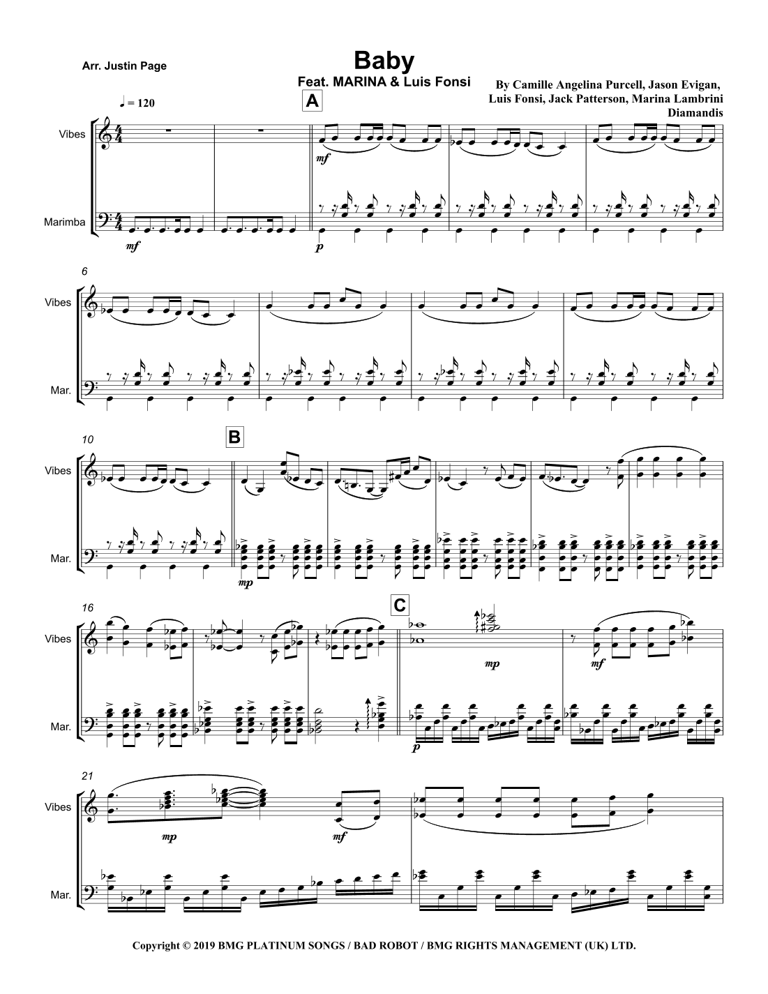 Baby (feat Marina And The Diamonds And Luis Fonsi) (arr. Justin T Page)