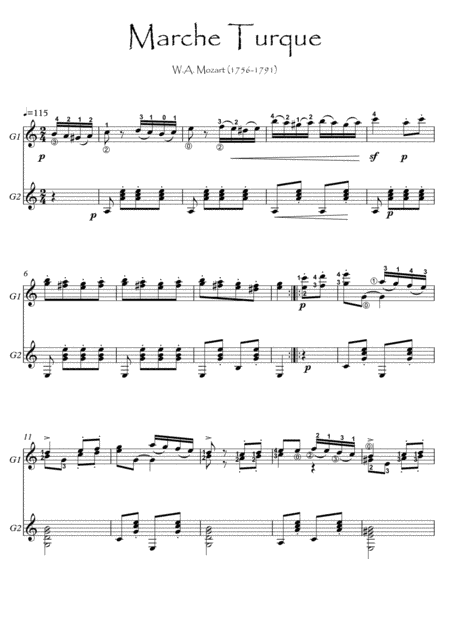 Guitar duet Alla turca by Mozart (arr. PianoSheetNow)
