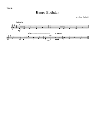 Happy Birthday for Beginning Violin (arr. Ross Birdsall)